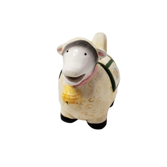 vintage ceramic lamb creamer with quilt blanket and bell 5.25' tall - Picture 2 of 3